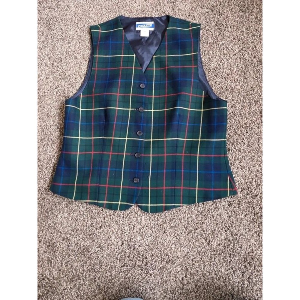 Vintage Pendleton Tartan Plaid Wool Vest Women's Size 8 Petite P Small S Green E